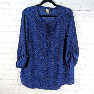 Faded Glory Blue Zig Zag 3/4" Sleeve Blouse 1X